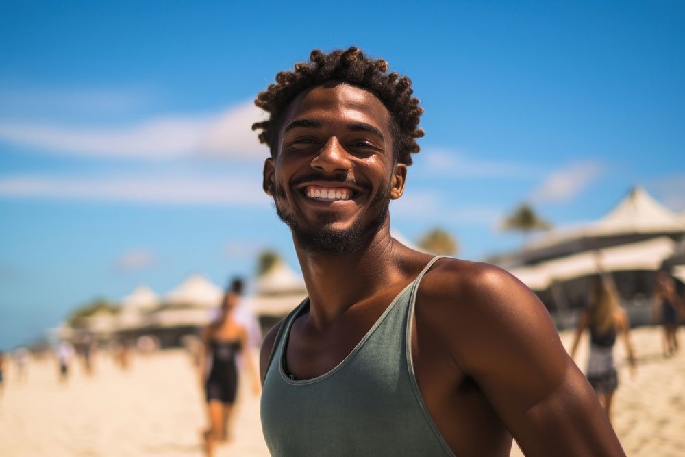 Person smile beach happy. AI generated Image by rawpixel.