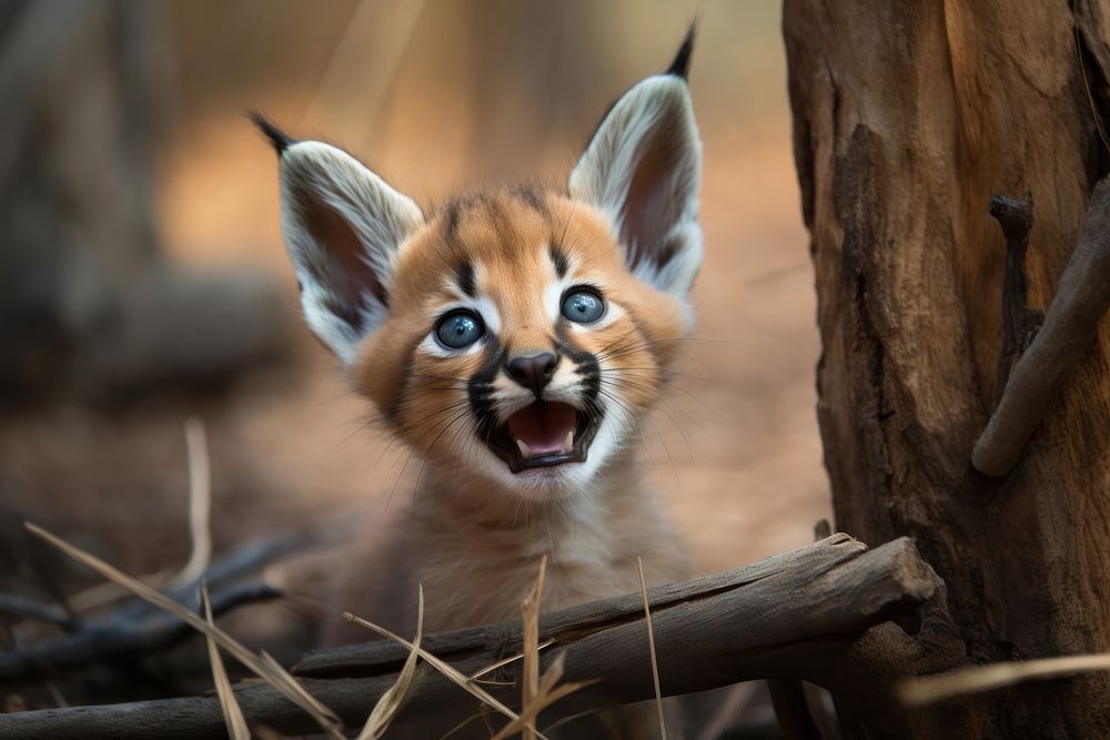 A cute playful caracal wild cat wildlife animal mammal. 