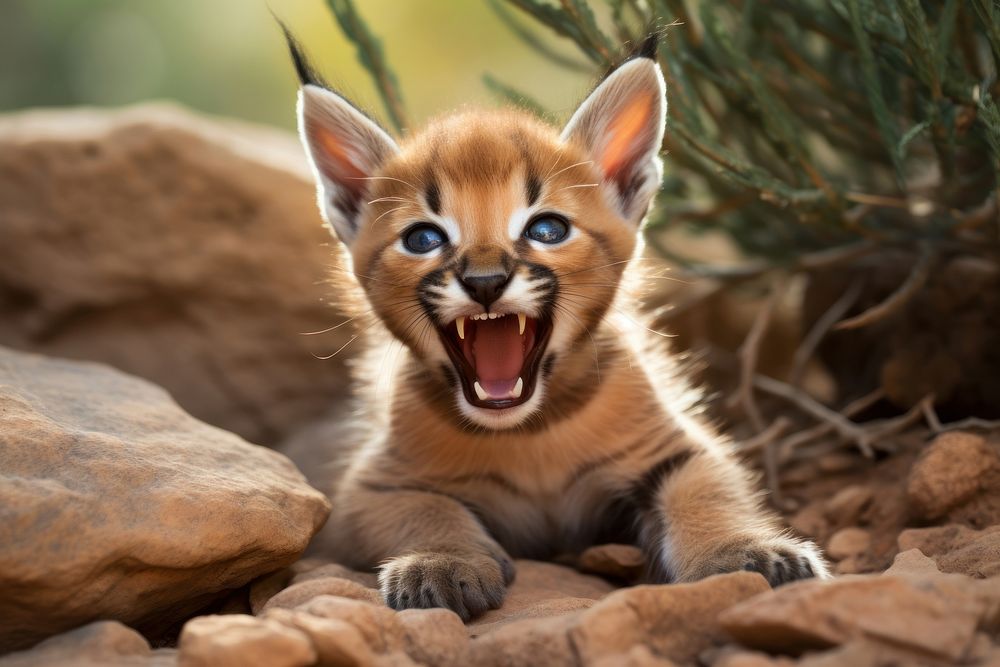 A cute playful caracal wild cat wildlife animal mammal. 