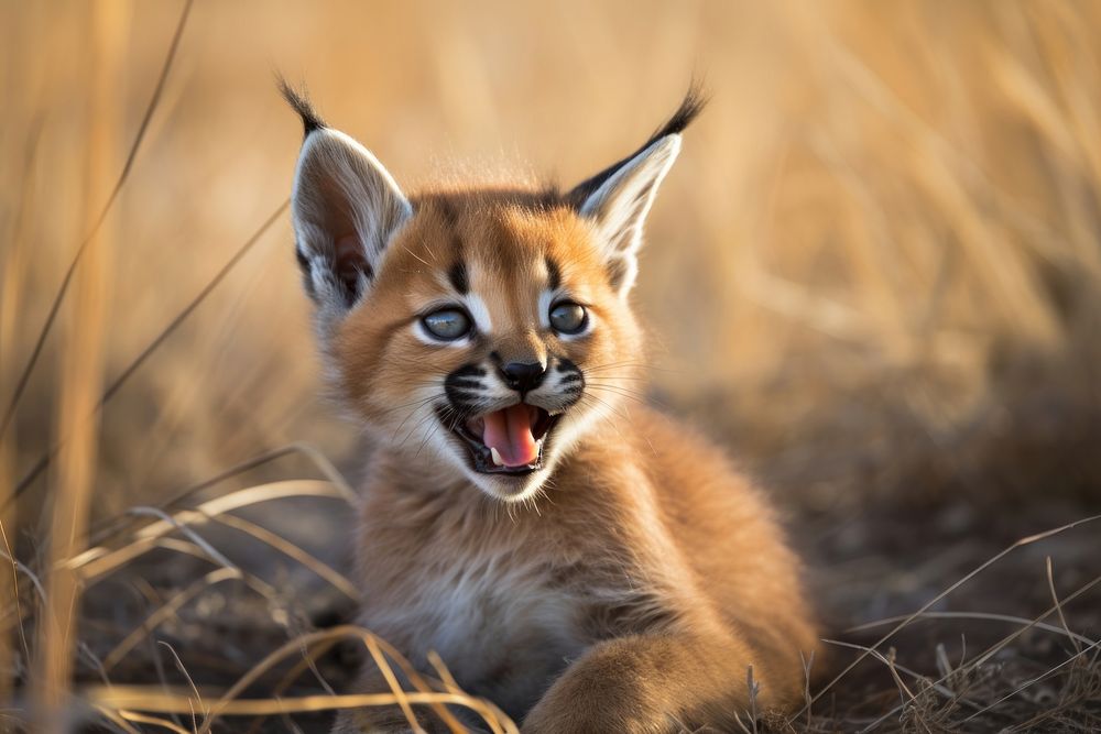 A cute playful caracal wild cat wildlife animal mammal. 