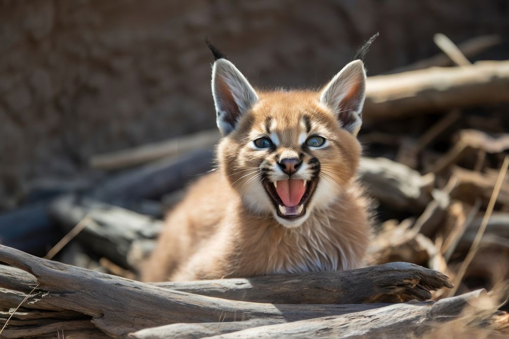 A cute playful caracal wild cat wildlife animal mammal. 