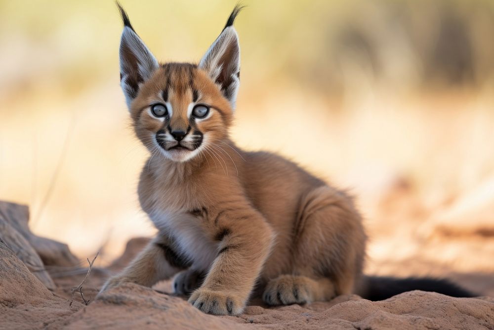 A cute playful caracal wild cat wildlife animal mammal. AI generated Image by rawpixel.