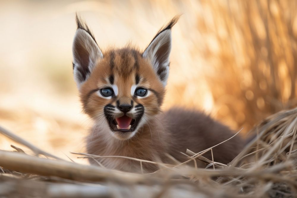 A cute playful caracal wild cat wildlife animal mammal. 