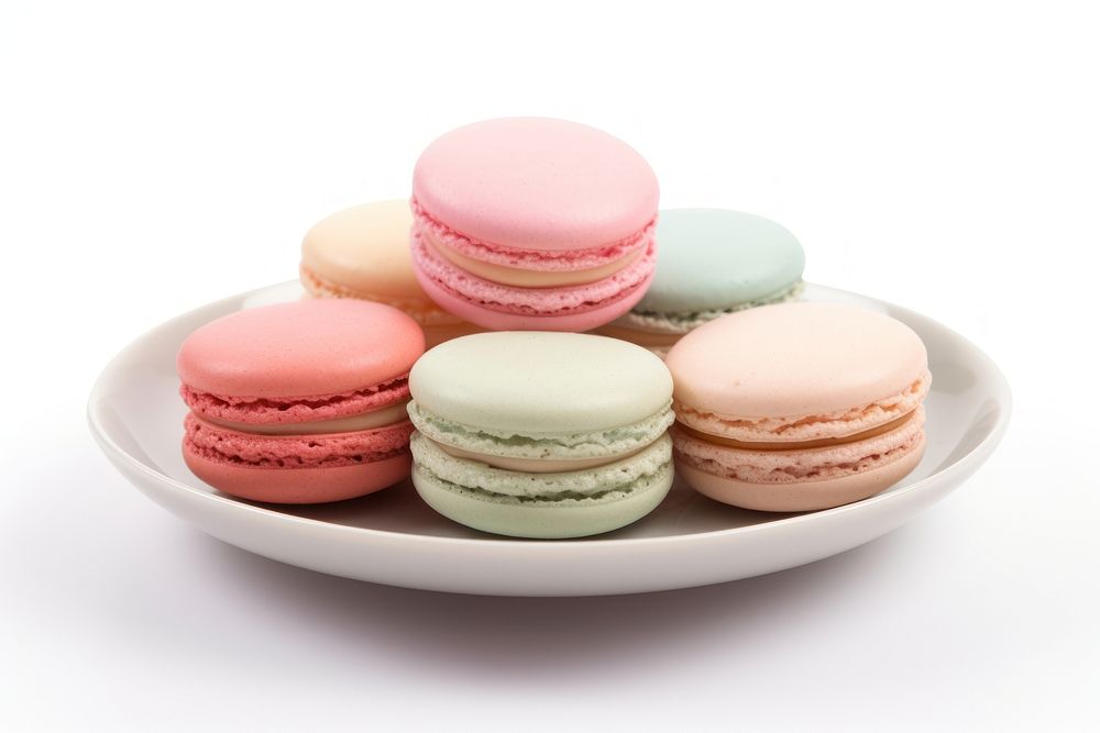 Macarons plate food white background. AI generated Image by rawpixel.