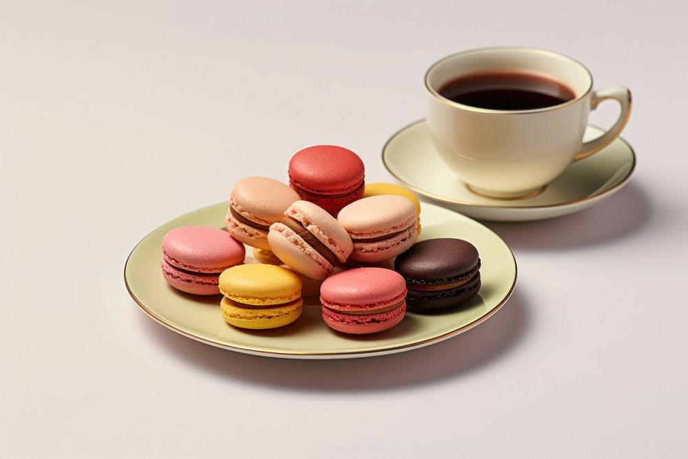 Macarons plate food tea. 