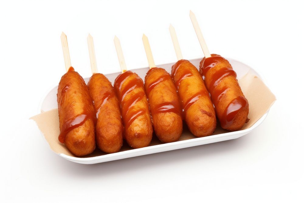 Food sausage skewer white background. AI generated Image by rawpixel.