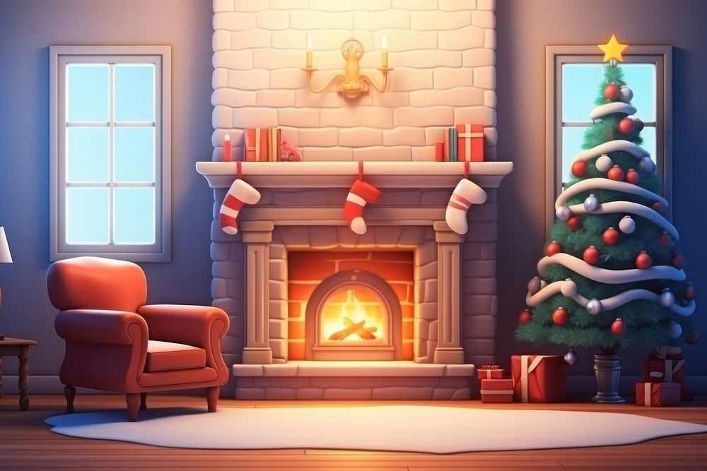 Fireplace christmas furniture festival. AI generated Image by rawpixel.