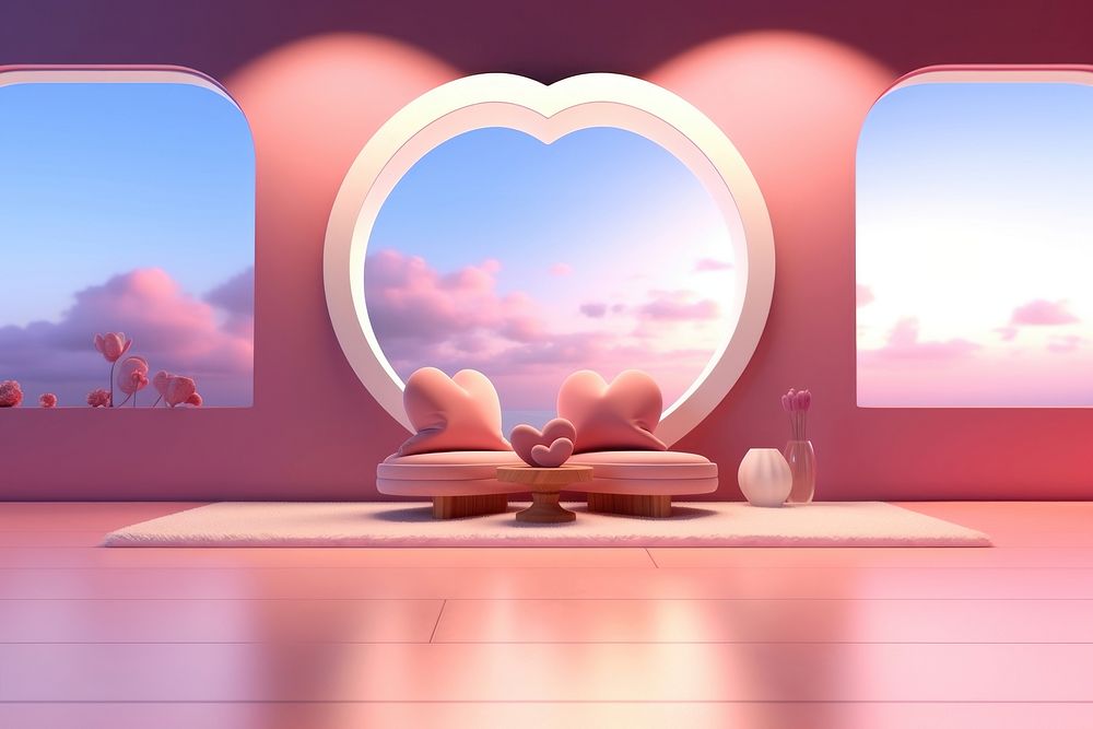 Cartoon heart sky architecture. 