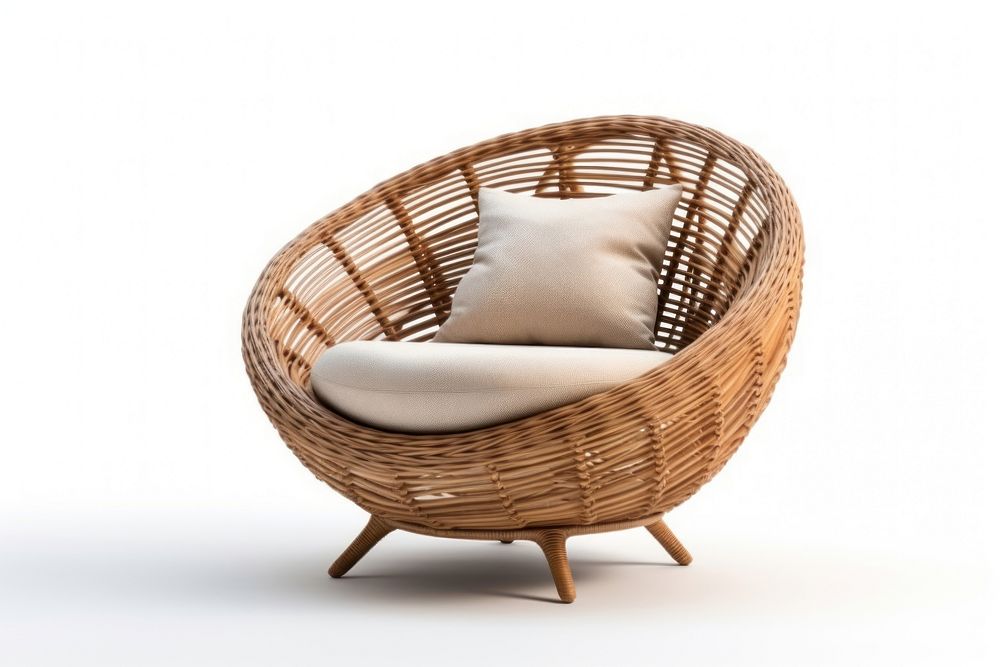 Furniture armchair wicker white background. AI generated Image by rawpixel.