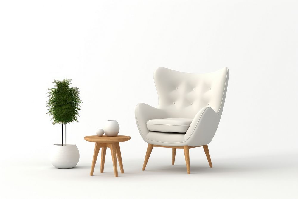 Furniture armchair white plant. AI generated Image by rawpixel.