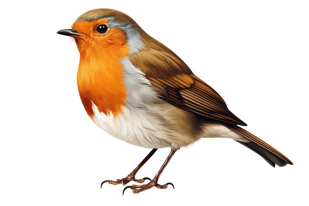 Robin bird animal white background. 