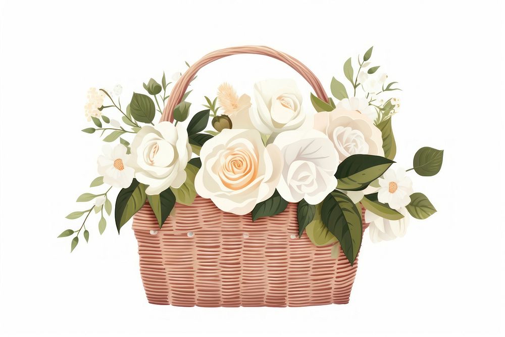Rose basket flower wicker. AI generated Image by rawpixel.
