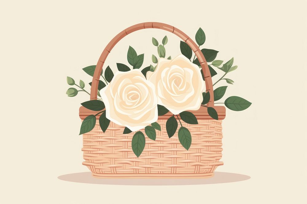 Rose basket wicker flower. AI generated Image by rawpixel.
