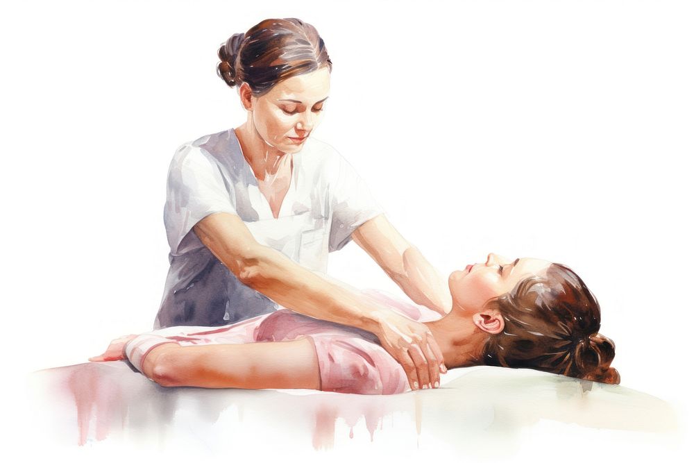 Patient massage white background togetherness. AI generated Image by rawpixel.