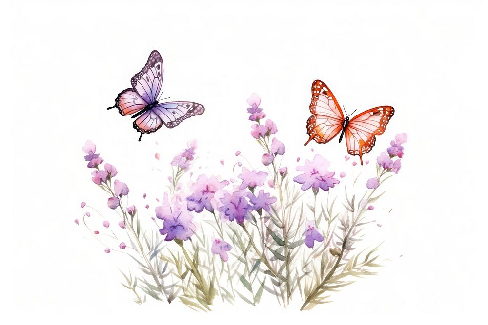 Butterfly flower drawing insect. AI generated Image by rawpixel.