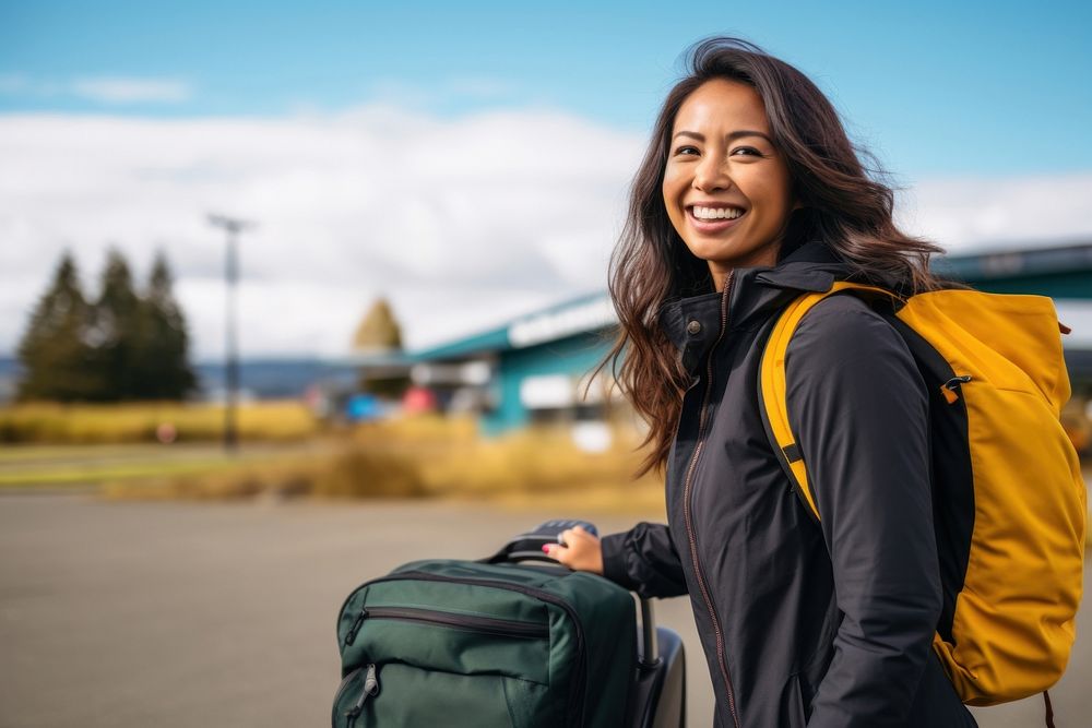 Bag backpack luggage smiling. 