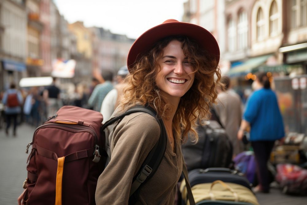 Bag backpack portrait tourist. 