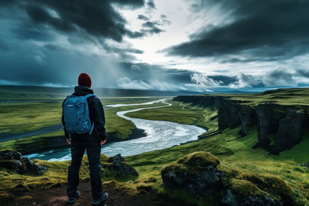 Landscape adventure outdoors backpack. AI generated Image by rawpixel.