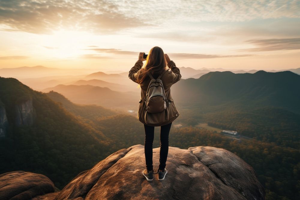 Nature adventure standing backpack. AI generated Image by rawpixel.