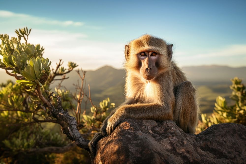 Animal landscape wildlife monkey. AI generated Image by rawpixel.