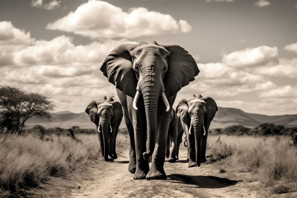 Elephant animal landscape wildlife. AI generated Image by rawpixel.