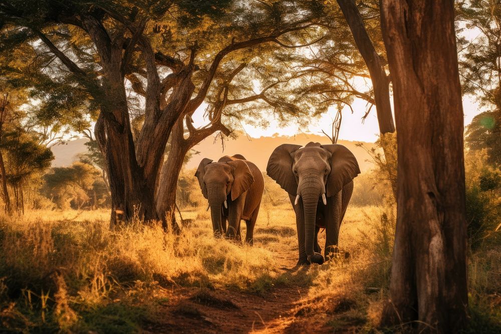 Landscape elephant animal wildlife. AI generated Image by rawpixel.