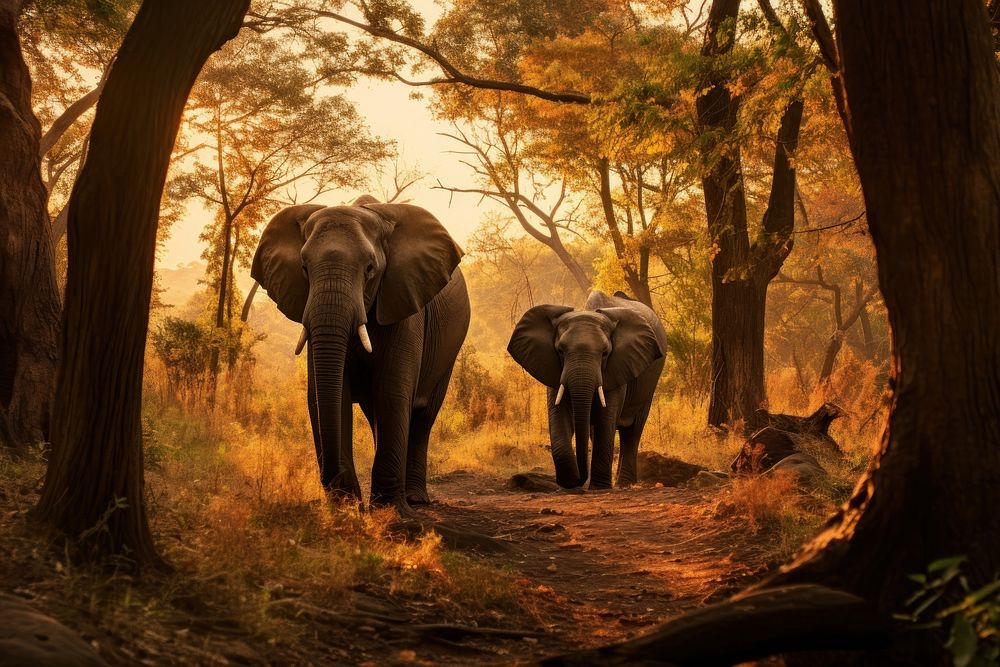 Landscape elephant forest animal. AI generated Image by rawpixel.