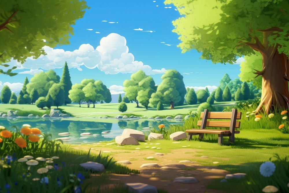 Landscape outdoors cartoon nature. AI generated Image by rawpixel.