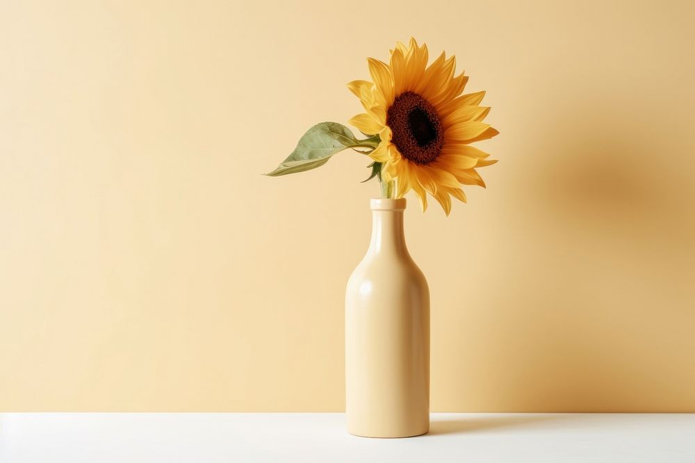 Sunflower bottle plant vase. AI generated Image by rawpixel.