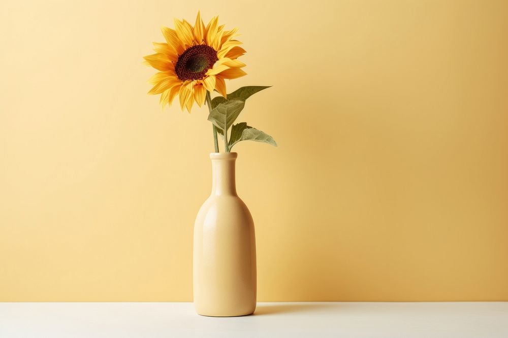 Sunflower bottle plant vase. AI generated Image by rawpixel.