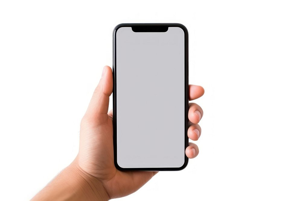 Holding phone hand white background. AI generated Image by rawpixel.
