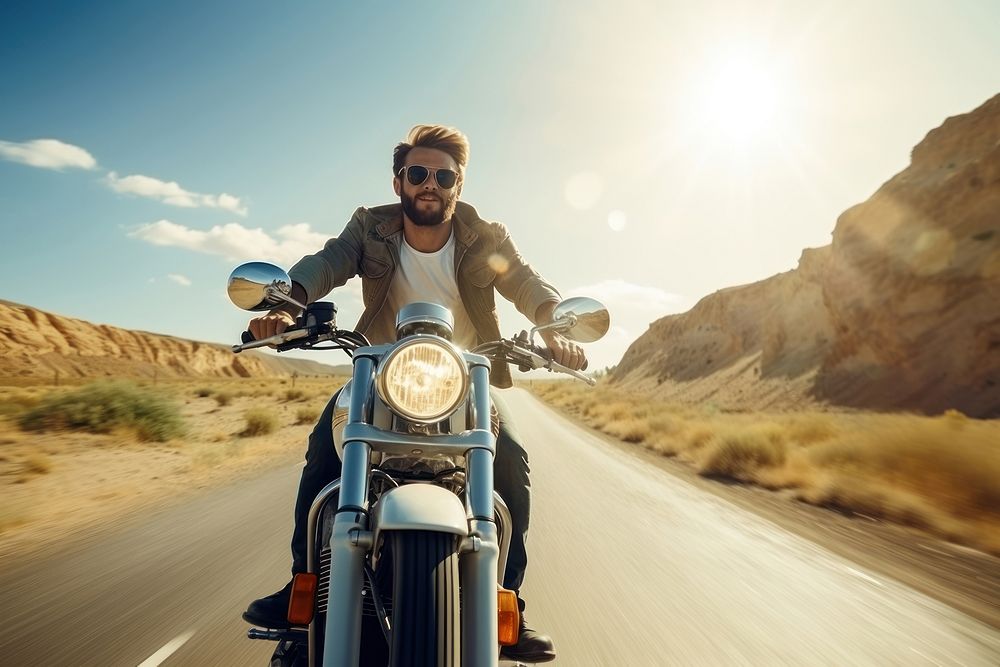 Motorcycle sunglasses outdoors vehicle. AI generated Image by rawpixel.