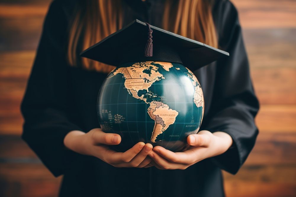Globe graduation holding planet. AI generated Image by rawpixel.