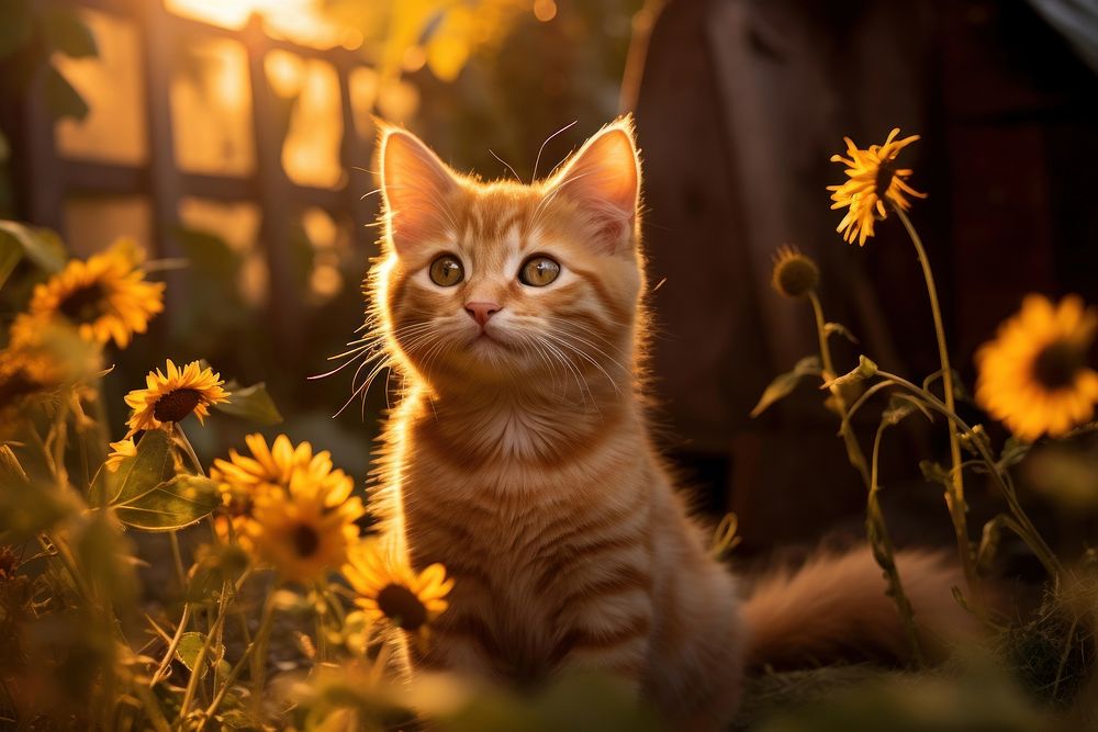 Kitten animal mammal flower. AI generated Image by rawpixel.