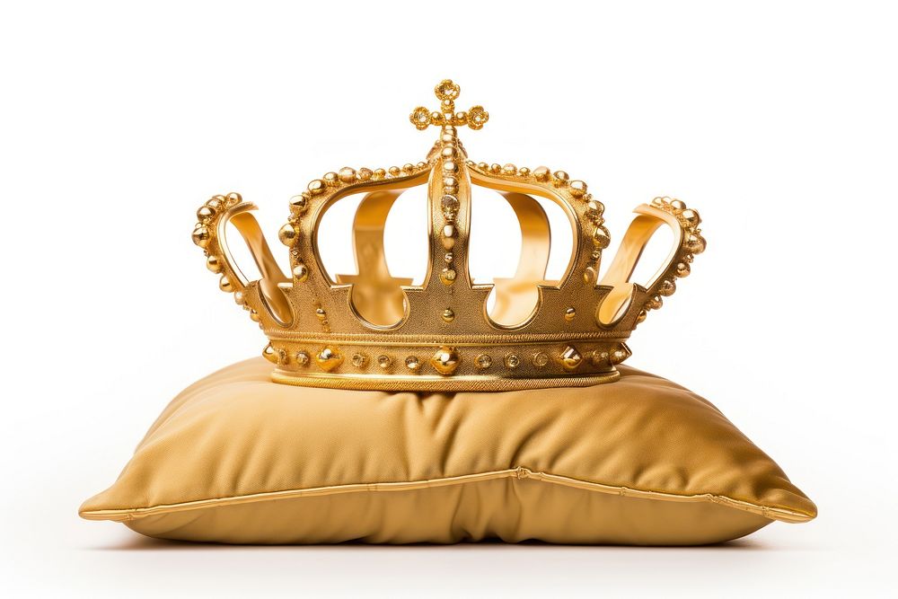 Crown pillow gold white background. AI generated Image by rawpixel.
