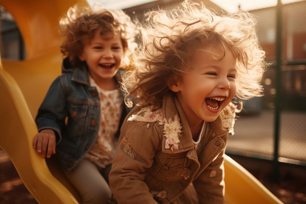 Laughing playground baby togetherness. AI generated Image by rawpixel.