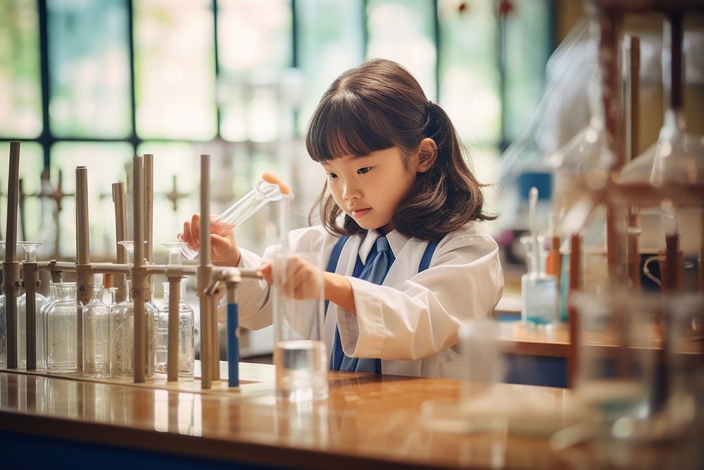 Child concentration laboratory education. AI generated Image by rawpixel.