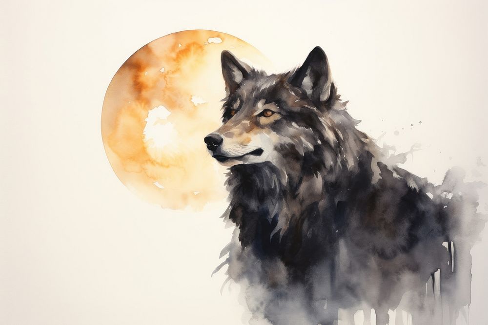 Wolf mammal animal moon. AI generated Image by rawpixel.