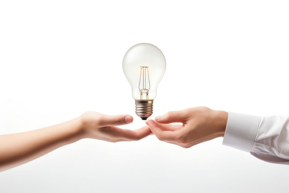 Lightbulb holding hand white background. AI generated Image by rawpixel.