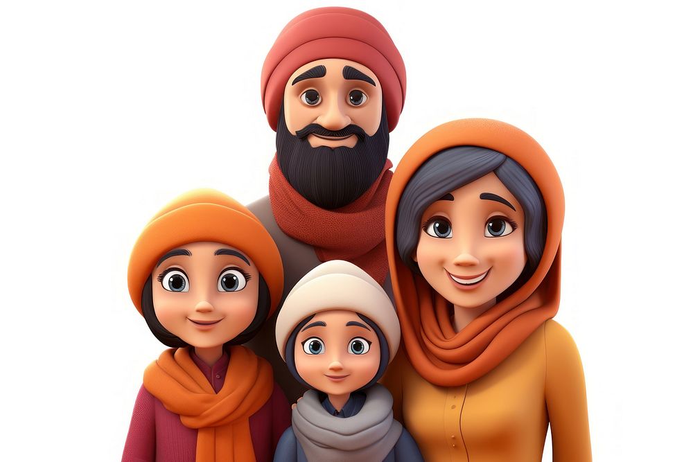 Cartoon family togetherness headscarf. 