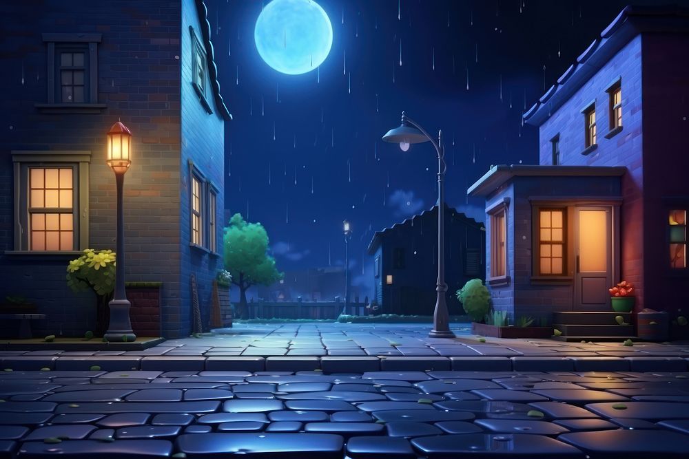 Outdoors night lighting cartoon. AI generated Image by rawpixel.
