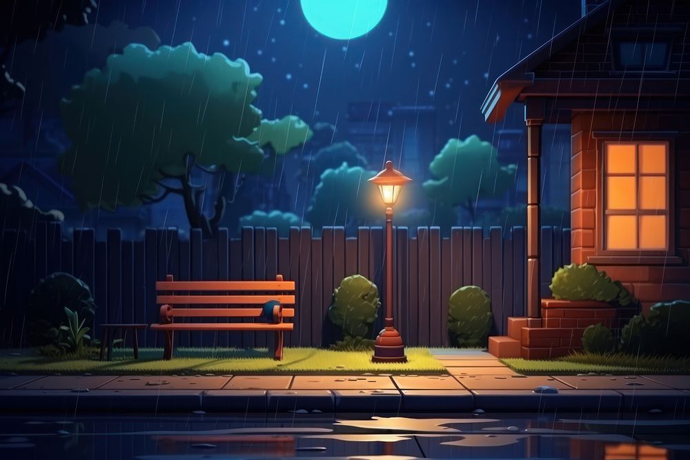 Outdoors night cartoon rain. AI generated Image by rawpixel.