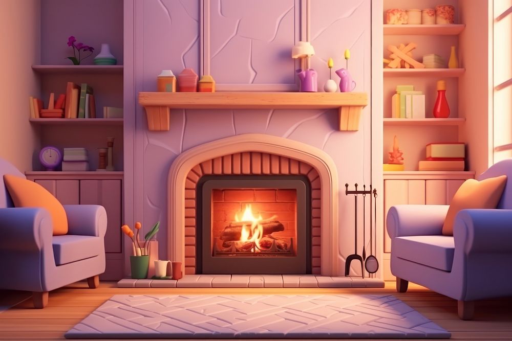 Fireplace furniture hearth chair. AI generated Image by rawpixel.