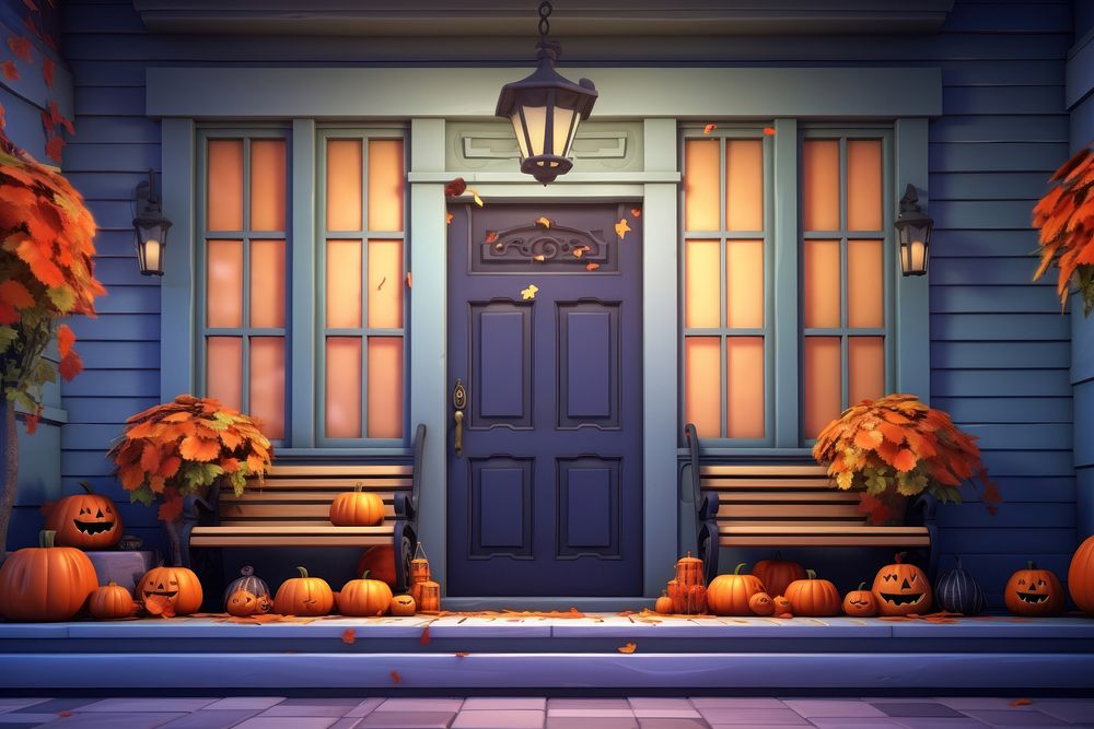 Halloween porch jack-o'-lantern anthropomorphic. AI generated Image by rawpixel.
