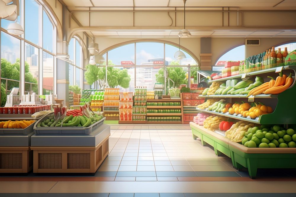 Supermarket architecture greengrocer vegetable. AI generated Image by rawpixel.