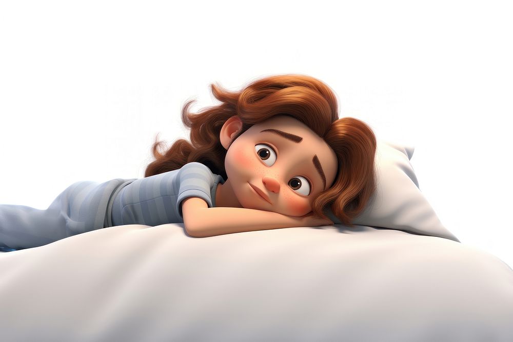 Cartoon portrait bed relaxation. 