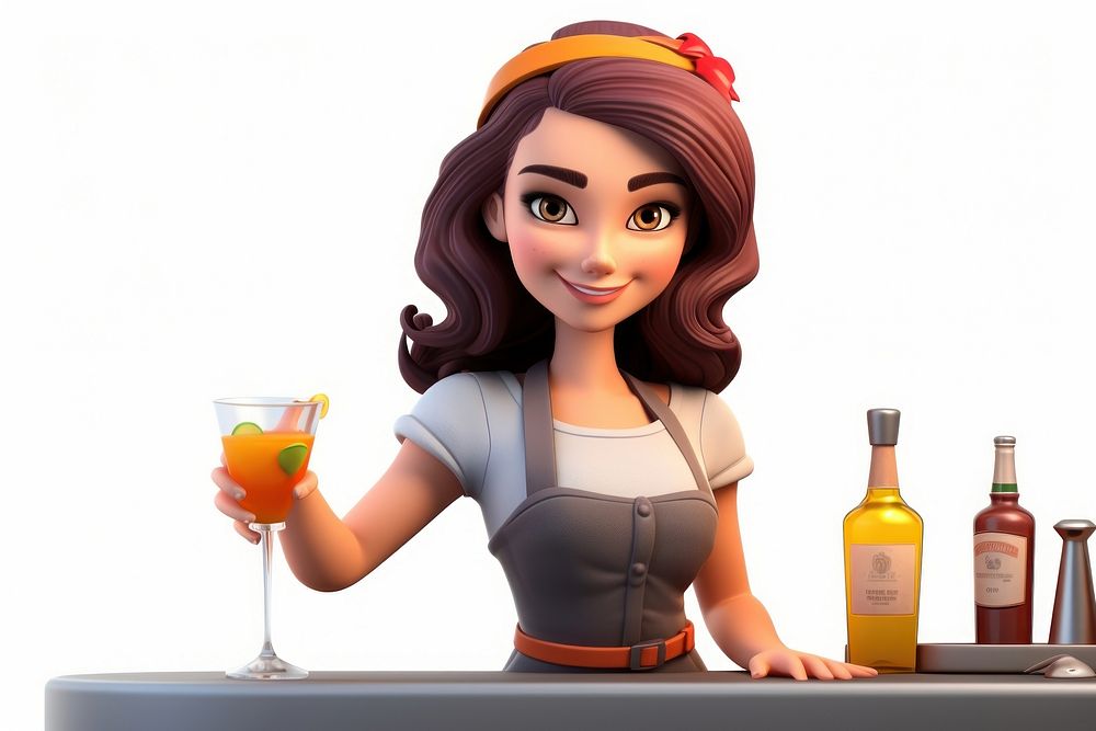 Cartoon drink bartender female. 