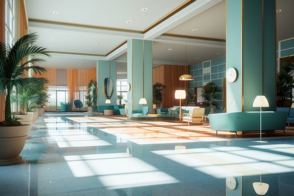 Architecture building lobby hotel. AI generated Image by rawpixel.