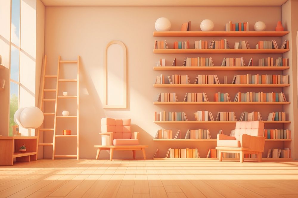 Architecture furniture bookshelf bookcase. AI generated Image by rawpixel.