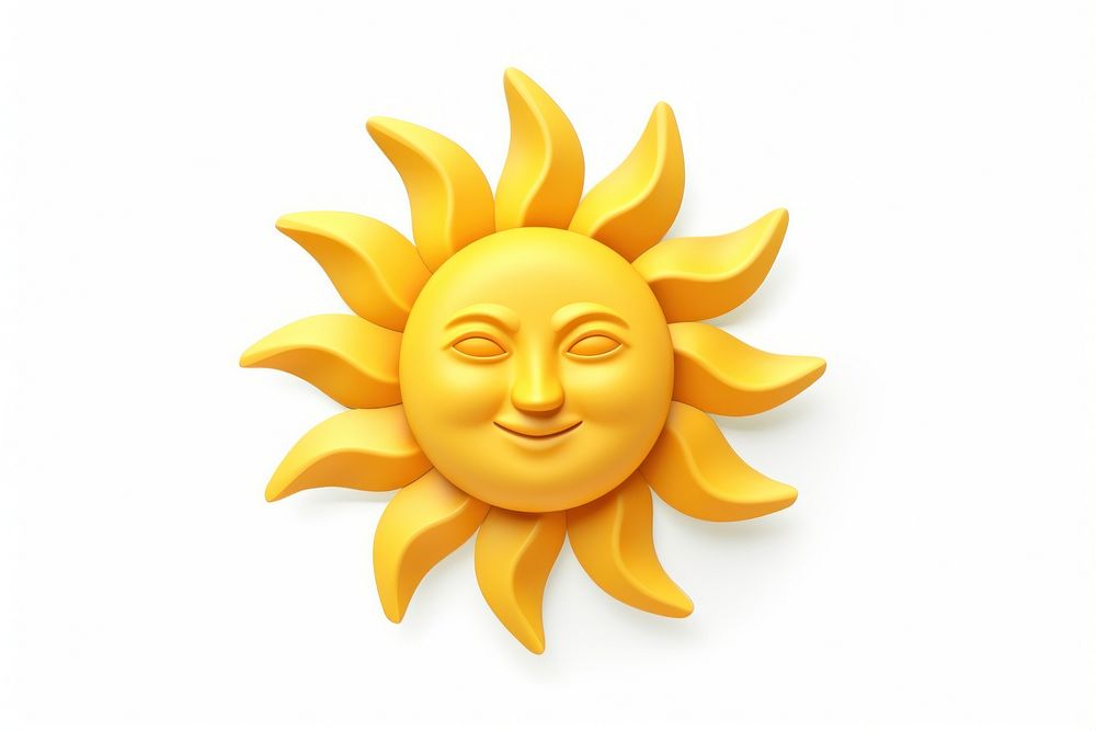 Gold face sun white background. AI generated Image by rawpixel.